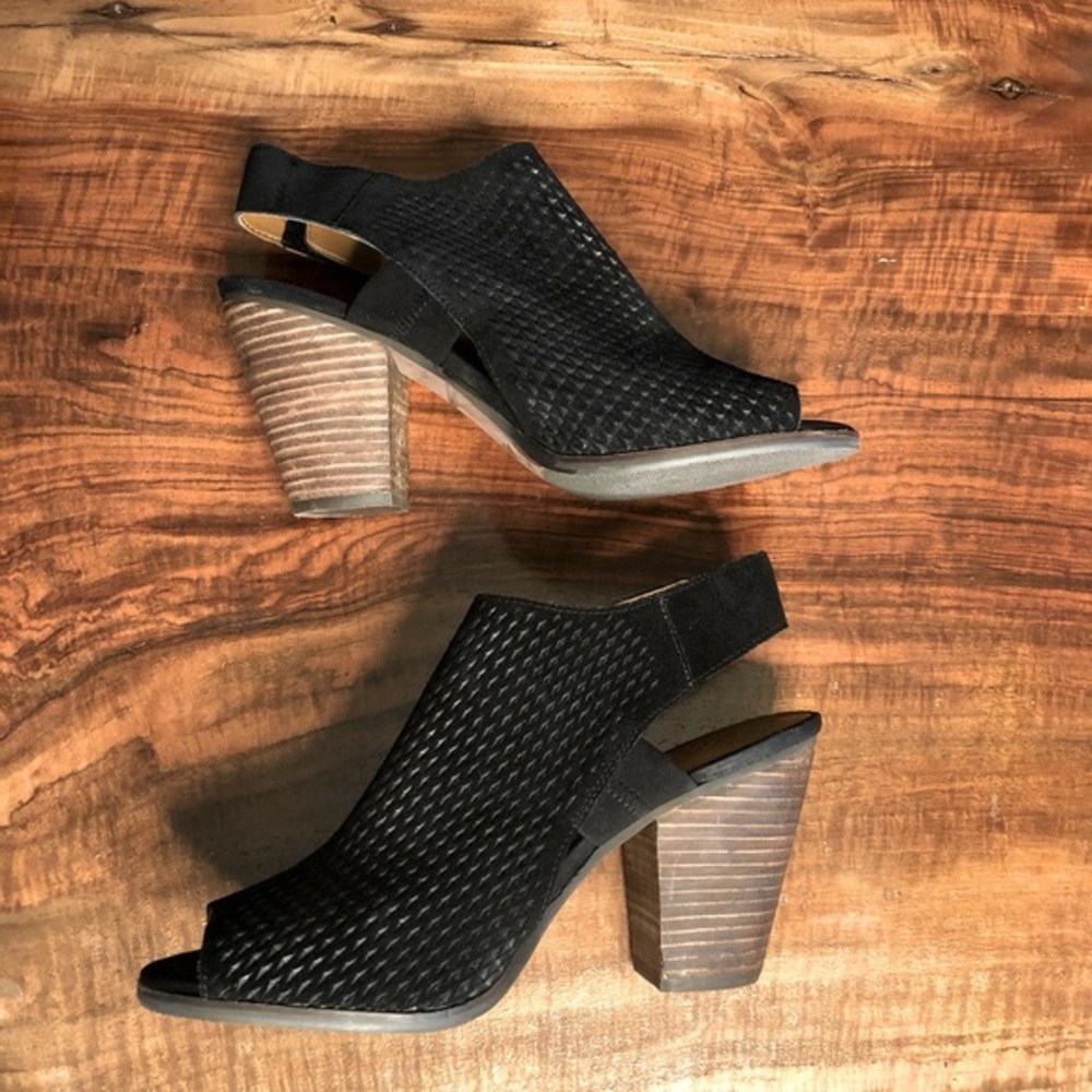 Vince Camuto Open Toe Cage Suede Heels